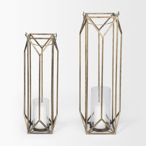 Ivy Large Gold Metal Geometric Cage Candle Holder Lantern