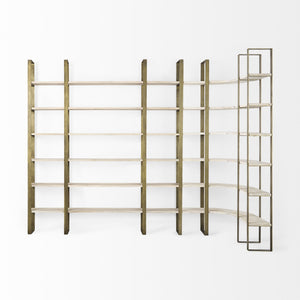 Taunton 80L x 10.5W x 90H Light Brown Wood W/ Gold Metal Frame 6 Tier Shelving Unit