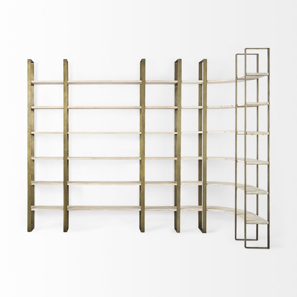 Taunton 80L x 10.5W x 90H Light Brown Wood W/ Gold Metal Frame 6 Tier Shelving Unit