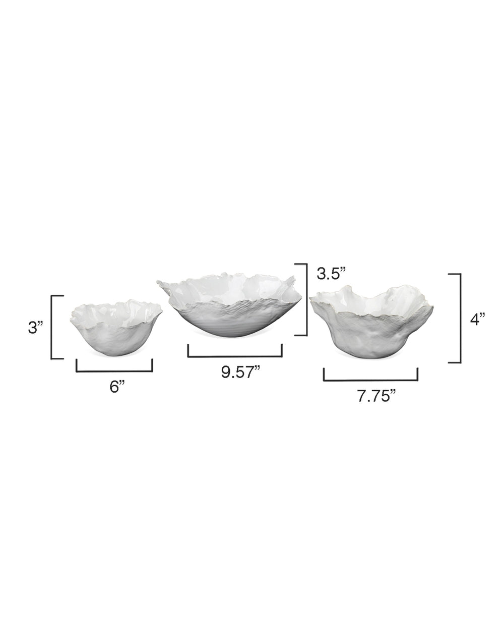 Fleur Ceramic Decorative Bowls (Set of 3), White