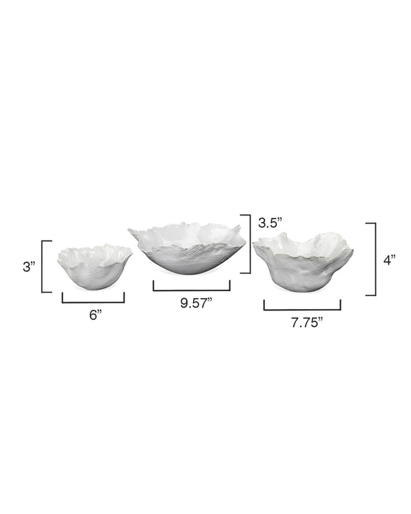 Fleur Ceramic Decorative Bowls (Set of 3), White