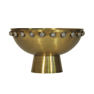 ANTIQUE BRASS BOWL WITH STONE DETAIL