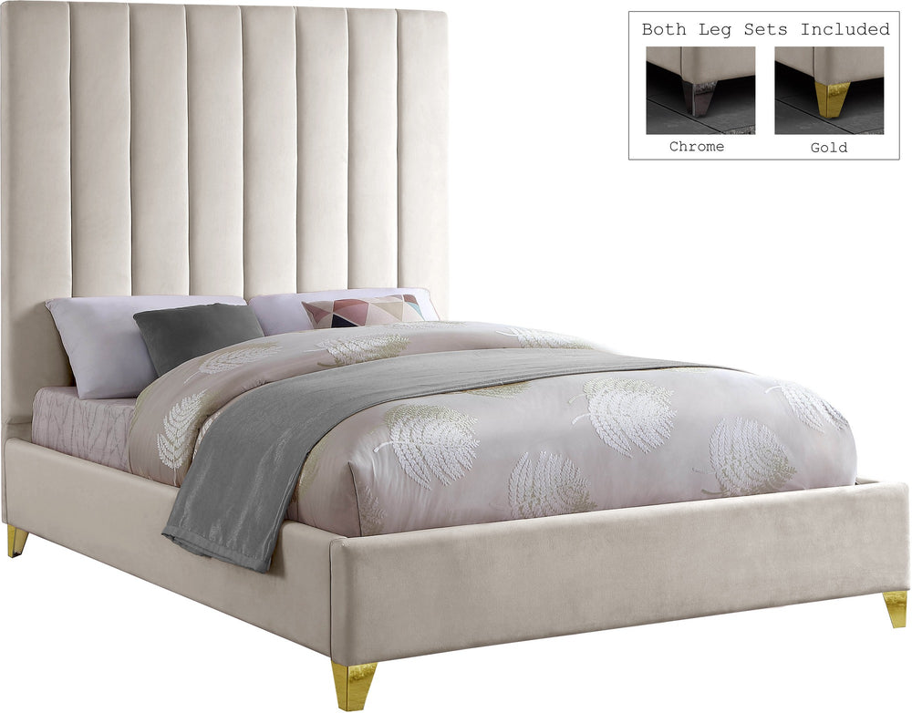 Glenda Queen Bed In Cream Velvet