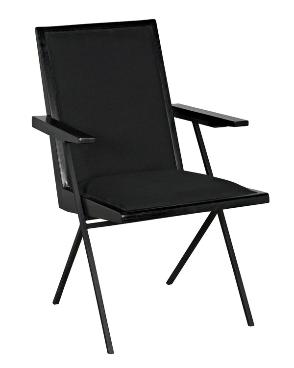 Henderson Sungkai/Mindi and Industrial Steel Chair in Charcoal Black with Black Cotton Fabric