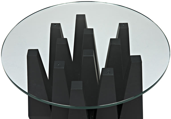 Soldier Side Table, Black Steel with Glass Top