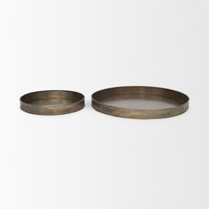 Varun Round Antiqued Brass Metal Tray (Set of 2)