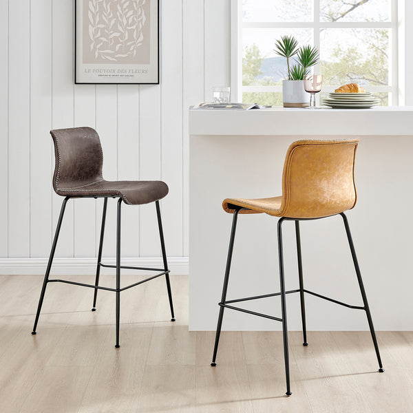 Jayden KD PU Low Back Counter Stool, Vintage Coffee Brown