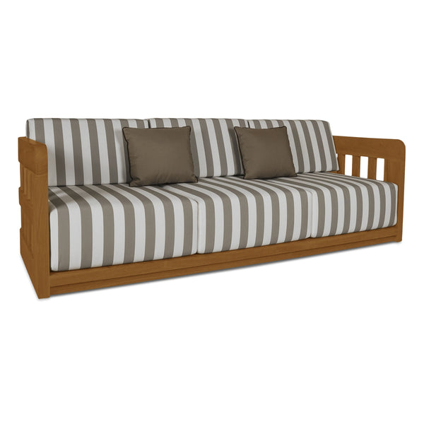 Adelaide Outdoor Sofa in Brown Stripe with Teak Frame