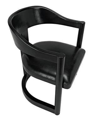 McCormick Teak Chair in Charcoal Black with Black Leather Upholstery