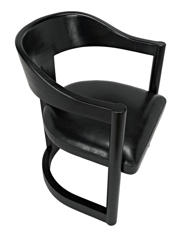 McCormick Teak Chair in Charcoal Black with Black Leather Upholstery