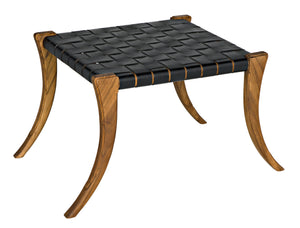 Sparti Teak Stool with Black Leather Weave and Clear Coat Finish