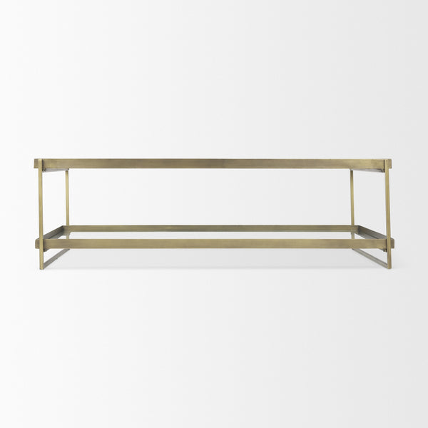 Trey 56.0L x 32.0W x 17.0H Gold Metal W/Glass Coffee table