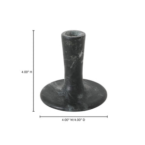 East Short Candle Holder in Black Veined Marble