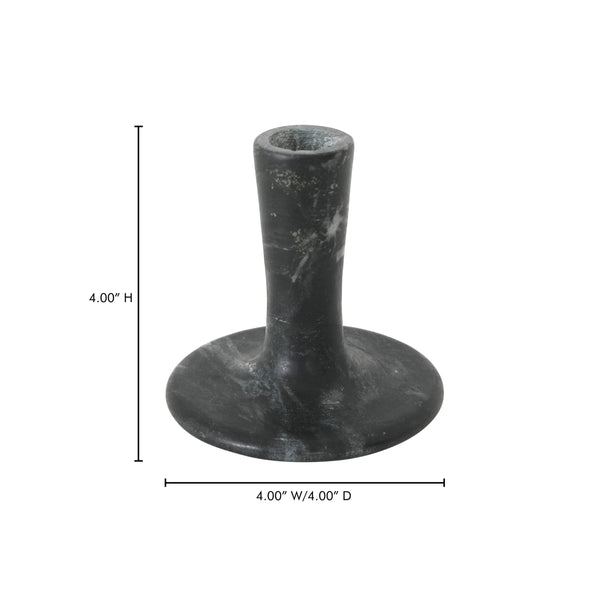 East Short Candle Holder in Black Veined Marble
