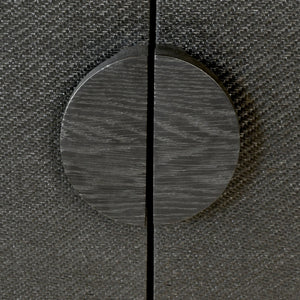 FOUR DOOR BUFFET IN BLACK PAINTED GRASSCLOTH WITH BLACK OAK HANDLES