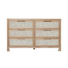 SIX DRAWER CANE FRONT CHEST WITH BRASS HARDWARE IN CERUSED OAK FINISH
