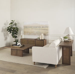 Grier  42" Square Medium Brown Solid Wood w/ Cane Coffee Table