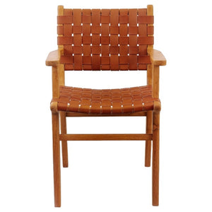 Cahyo Woven Leather Dining Arm Chair - Brown