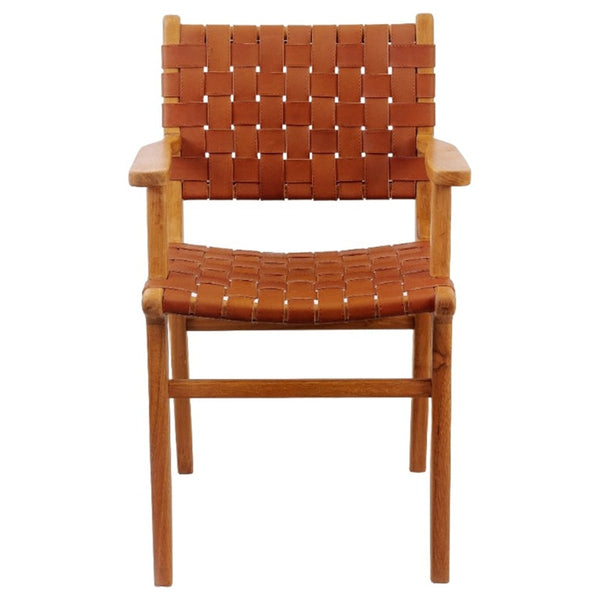 Cahyo Woven Leather Dining Arm Chair - Brown