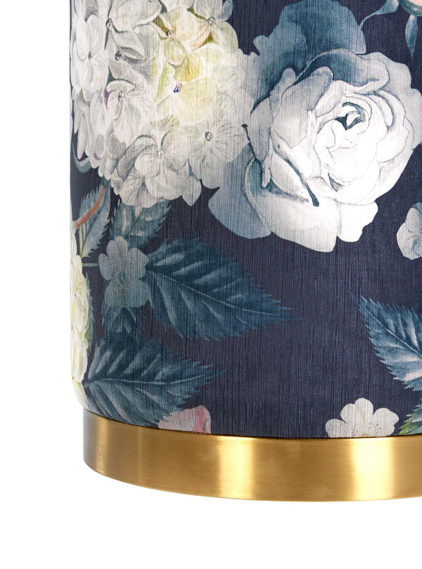 Opal Floral Velvet Ottoman with Gold Base