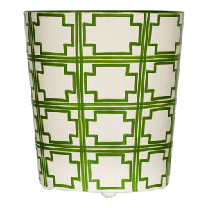 OVAL WASTEBASKET CREAM/GREEN SQRS