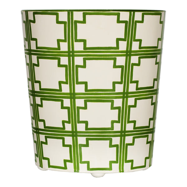 OVAL WASTEBASKET CREAM/GREEN SQRS