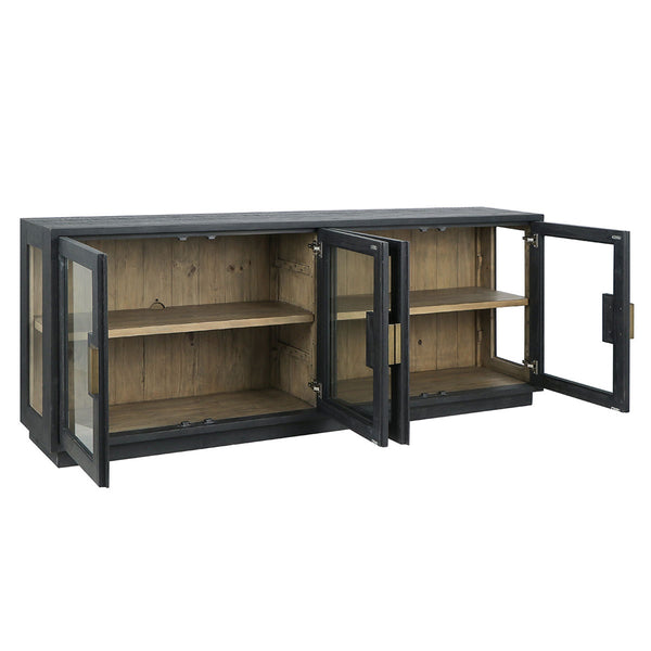 Larson Solid Wood 4 Door Cabinet with Glass Panels - Carbon Black