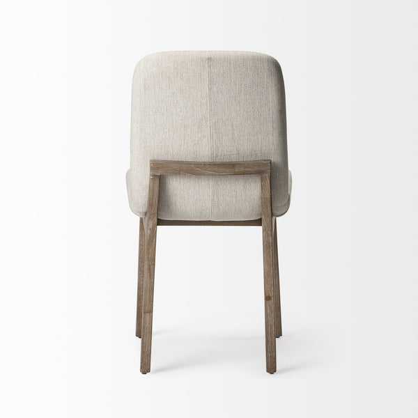 David Diamond Tuffed Cream Fabric Wrap Brown Wood Base Dining Chair