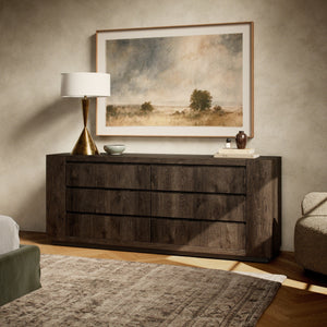 Abaso 6-Drawer Dresser In Ebony Rustic Wormwood Oak