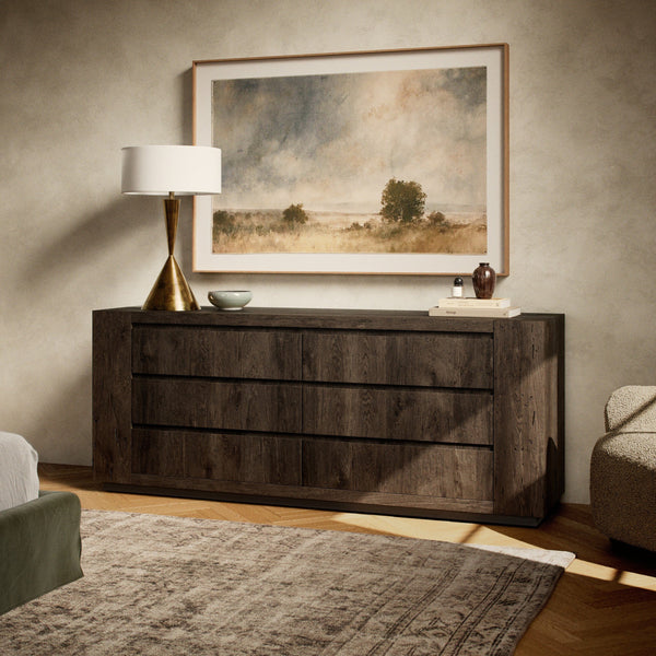 Abaso 6-Drawer Dresser In Ebony Rustic Wormwood Oak