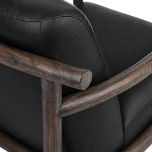 Azoria Leather Accent Chair with Wood Frame - Black
