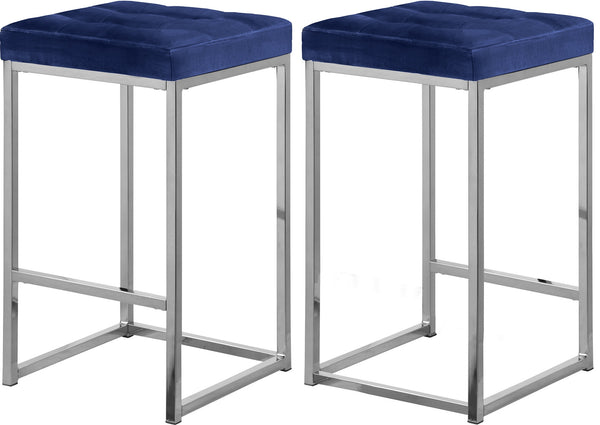 Pearl Stool In Navy Velvet and Chrome