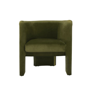 THREE LEG FULLY UPHOLSTERED BARREL CHAIR IN OLIVE VELVET
