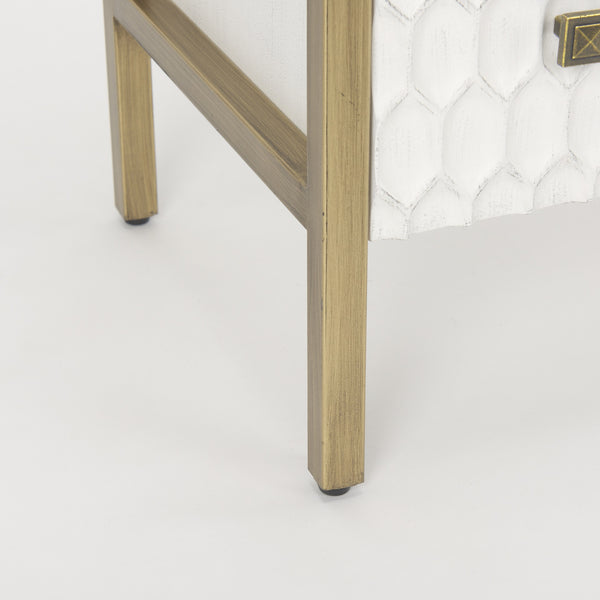 Savannah White Fir Veneer w/ Gold Metal 3-Drawer Accent Cabinet
