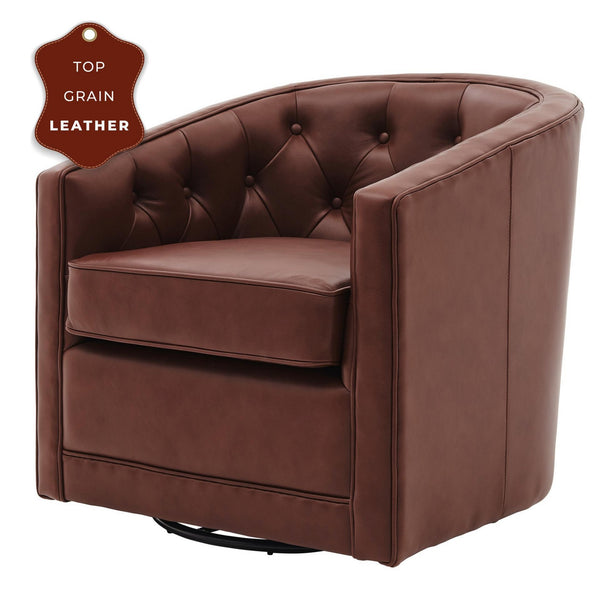 Walsh Top Grain Leather Swivel Arm Chair In Garrett Brown