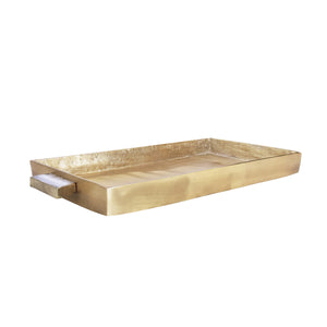 CAST METAL TRAY IN ANTIQUE BRASS FINISH WITH AGATE HANDLES