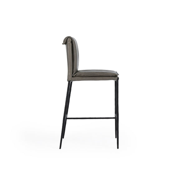 Mayer Leather Counter Stool with Hammered Iron Legs