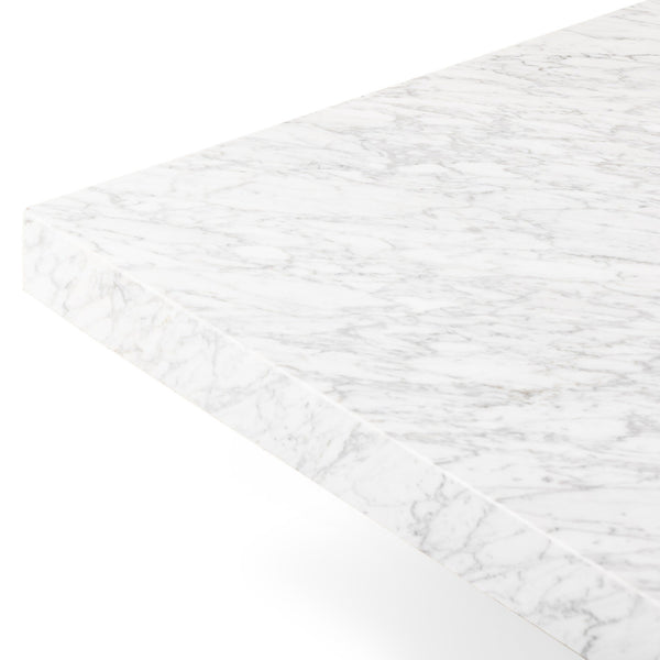 Bellamy Square Coffee Table In White Carrera Marble