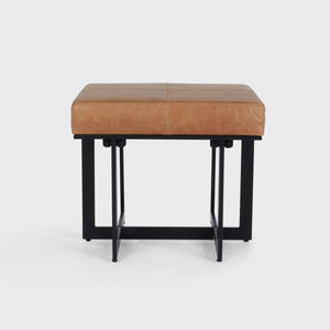 Calvin Leather Rectangle Stool with Black Metal Base - Sedona Brown