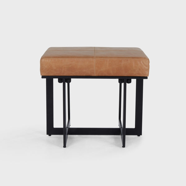Calvin Leather Rectangle Stool with Black Metal Base - Sedona Brown