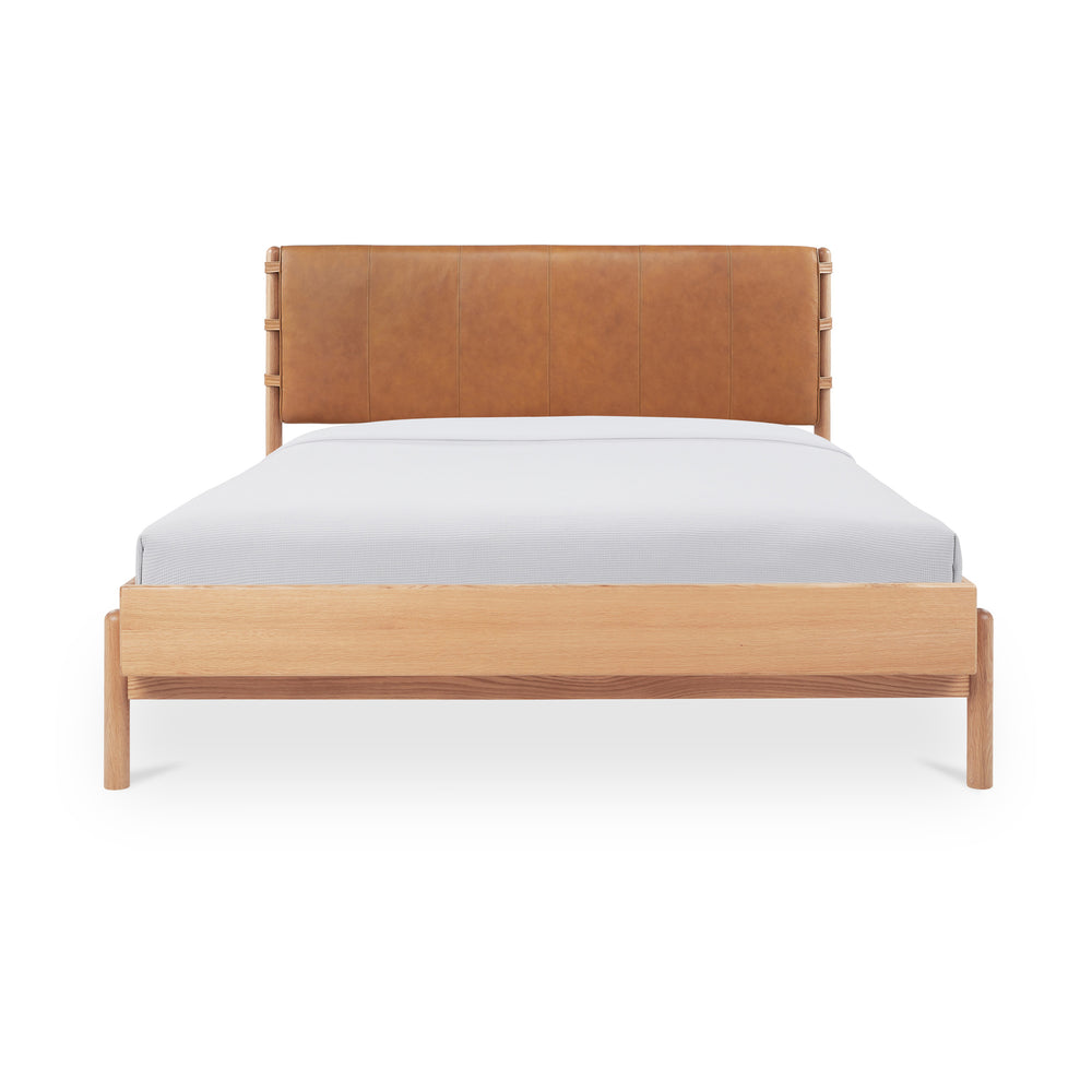 Colby King Bed with Leather Headboard and Oak Legs