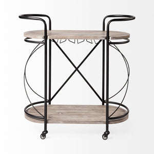Marlon Black Metal Frame Two Tier Shelves w/Stemware holder Bar Cart