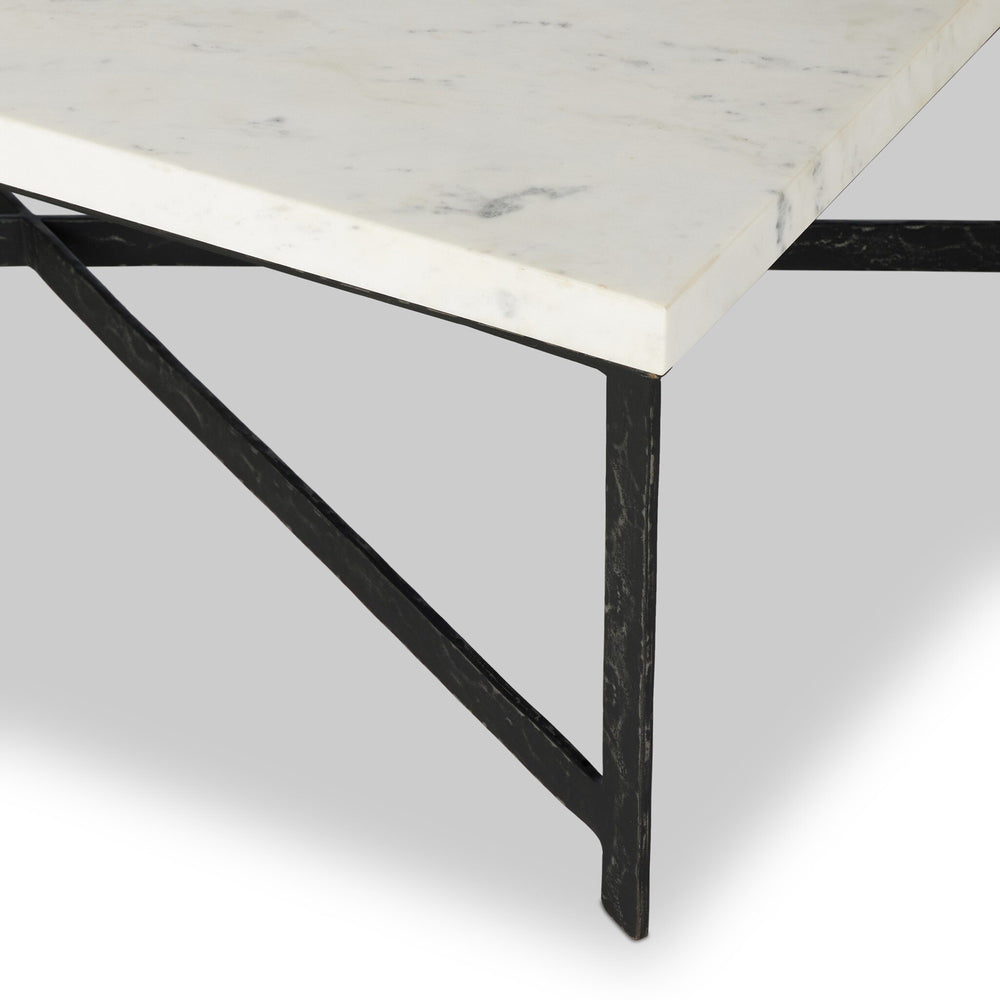 Hammered Iron Coffee Table In White Marble