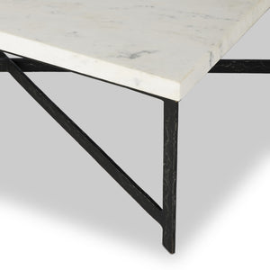 Hammered Iron Coffee Table In White Marble