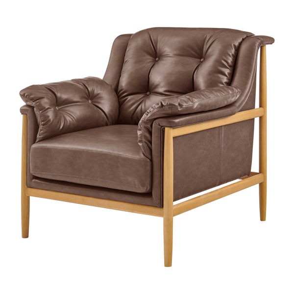 Larry Faux Leather Tufted Accent Arm Chair, Casa Brown