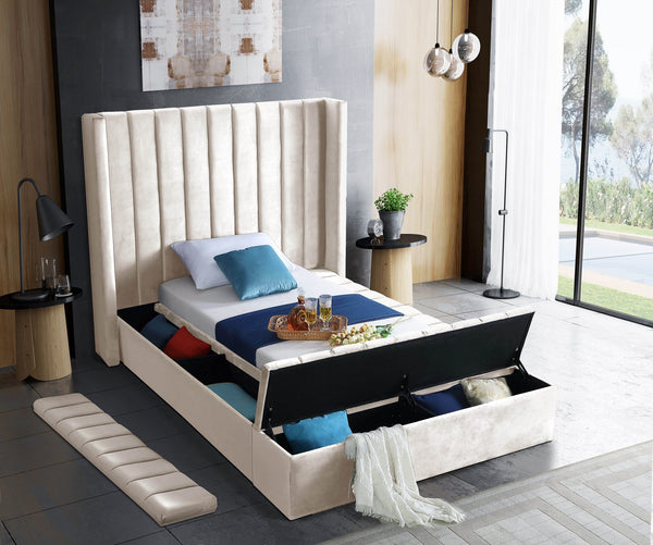 Joanne Twin Bed In Cream Velvet