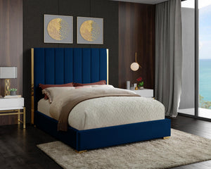 Janie Full Bed In Navy Velvet