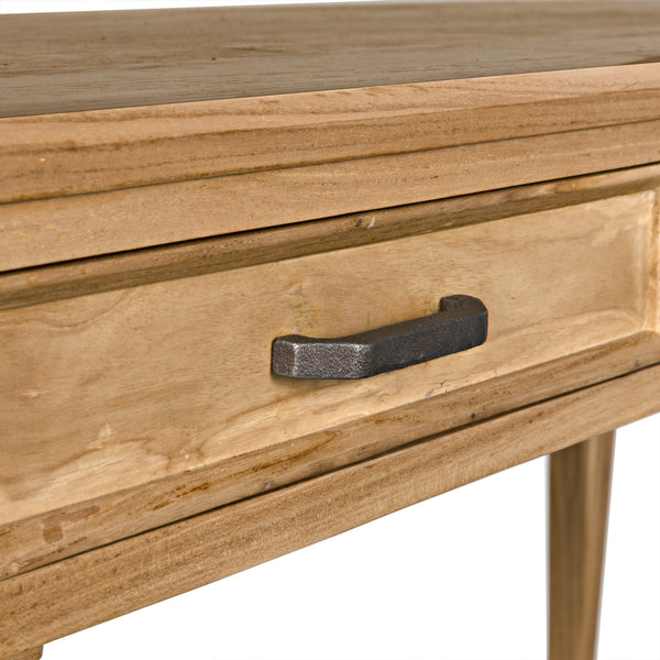 Ambrose Bleached Teak Desk with Brass Pulls and Clear Coat Finish