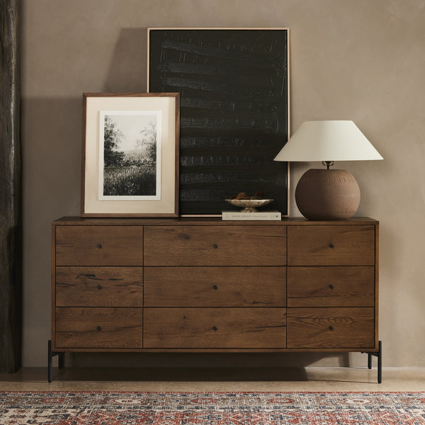 Eaton 9 Drawer Dresser In Amber Oak Resin
