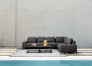 JERICHO Fabric Loveseat in sunbrella charcoal grey fabric/black frame